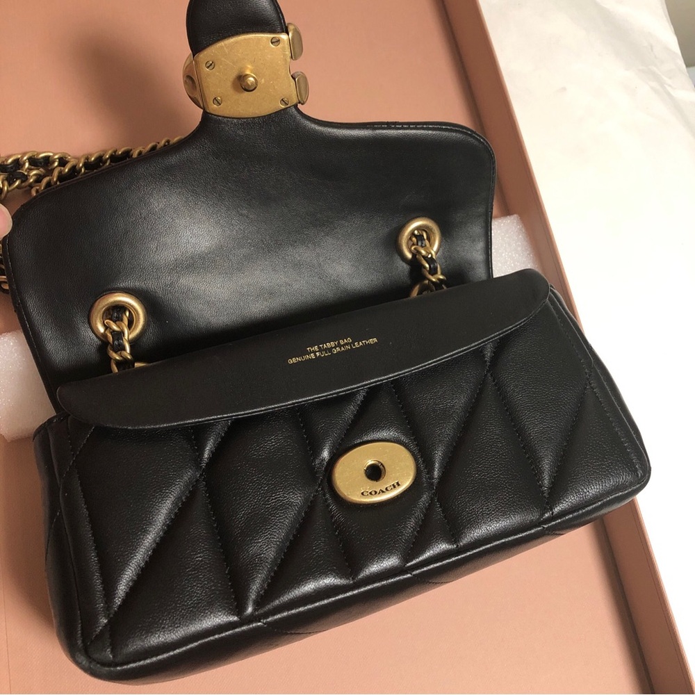 Coach Black Quilted Leather Shoulder Bag with Gold C and Chain Strap - Picture 6 of 13